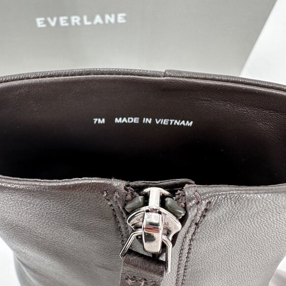 Everlane The Day Boot Dark Brown Leather size 7 Side Zip Ankle Bootie Square Toe - Picture 9 of 13
